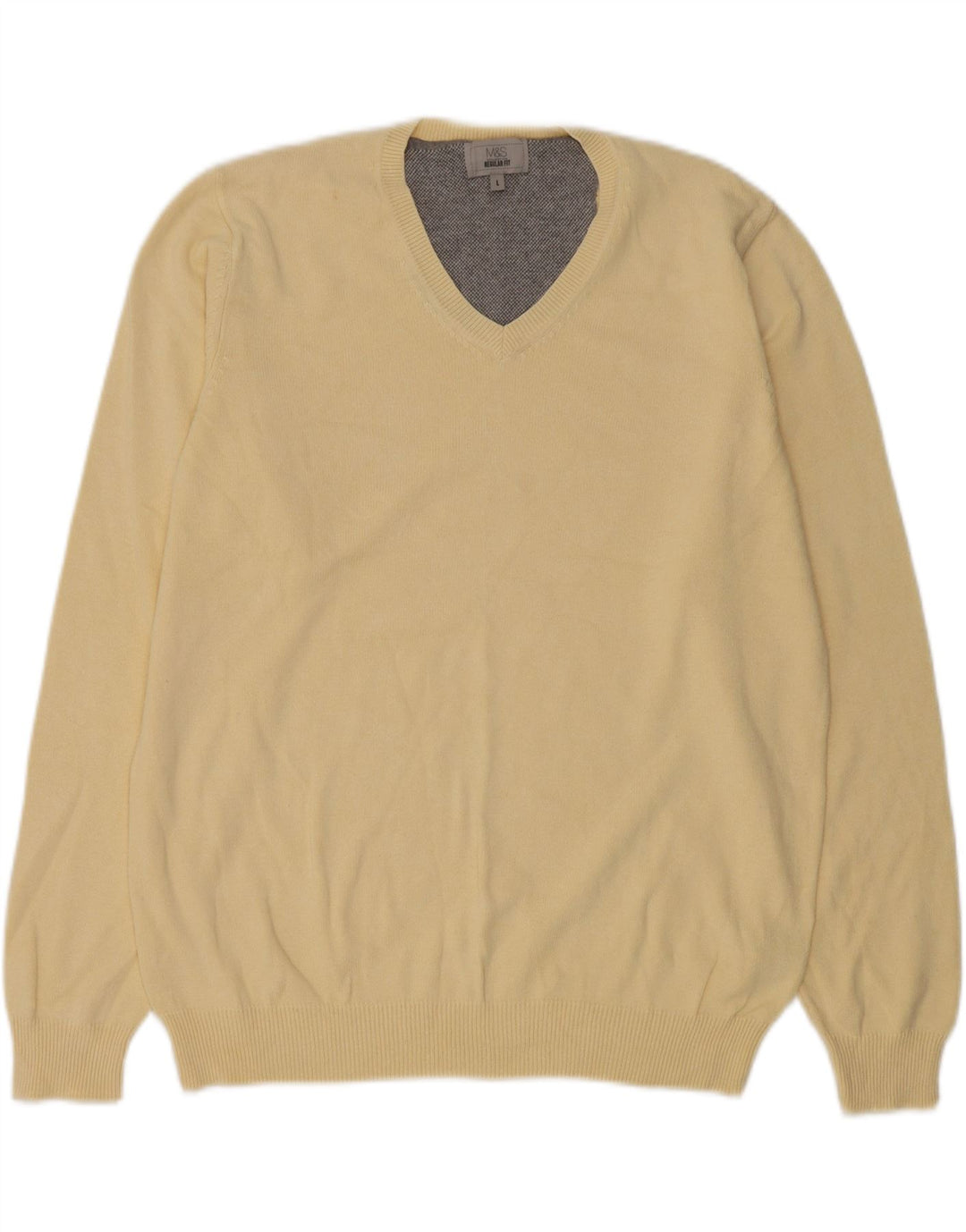 MARKS & SPENCER Maglione da uomo con scollo a V vestibilità regolare grande cotone beige