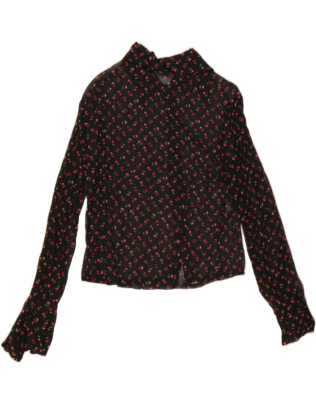 VINTAGE Womens Shirt Blouse UK 14 Large Black Floral Polyester Vintage Vintage and Second-Hand Vintage from Messina Hembry 