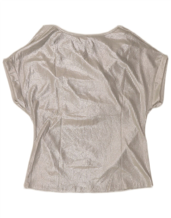 Camicetta vintage da donna Top UK 16 grande viscosa argento