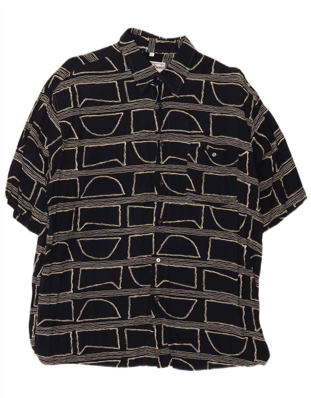 Camicia vintage da uomo a maniche corte grande nera geometrica