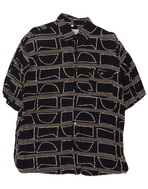 Camicia vintage da uomo a maniche corte grande nera geometrica