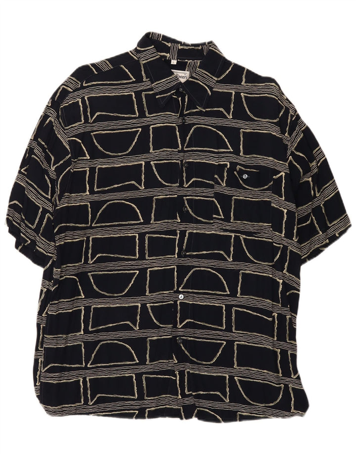 Camicia vintage da uomo a maniche corte grande nera geometrica