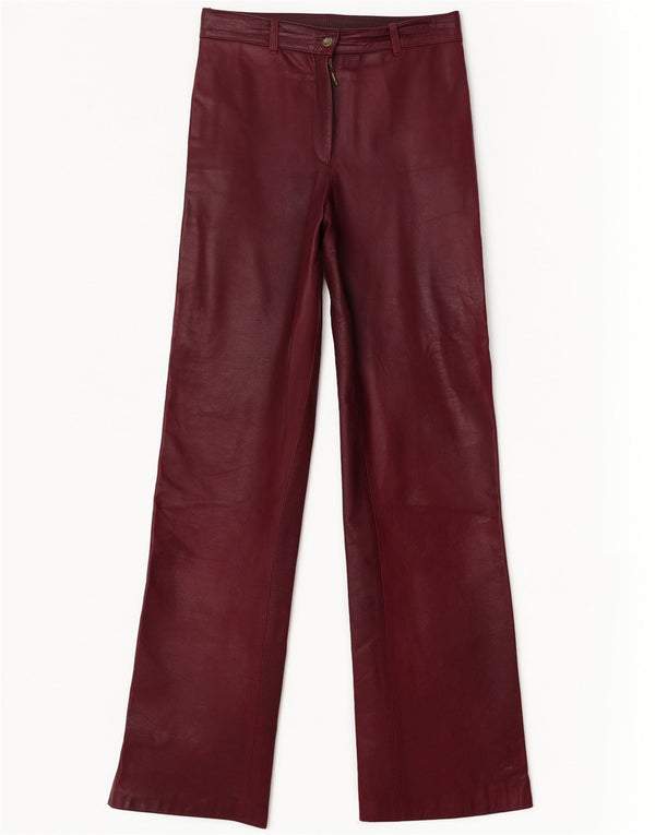 Vintage Womens Straight Leather Trousers W26 L29 Burgundy