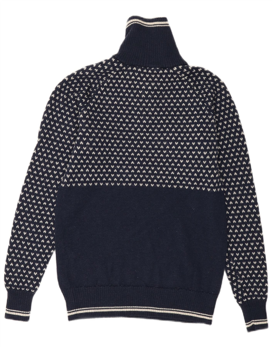 BERGANS Maglione da uomo con zip e collo XS in lana geometrica blu navy