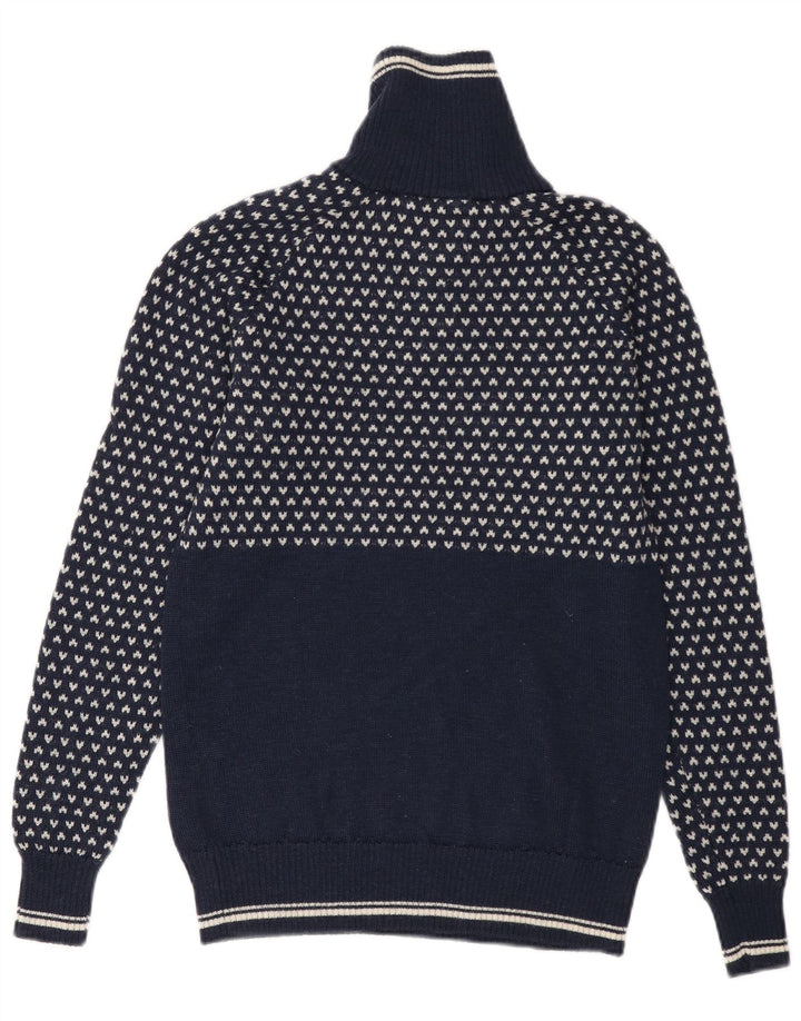 BERGANS Maglione da uomo con zip e collo XS in lana geometrica blu navy