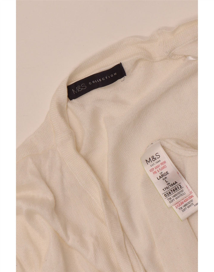 Maglione cardigan aperto da donna Marks & Spencer UK 14 grande viscosa bianca