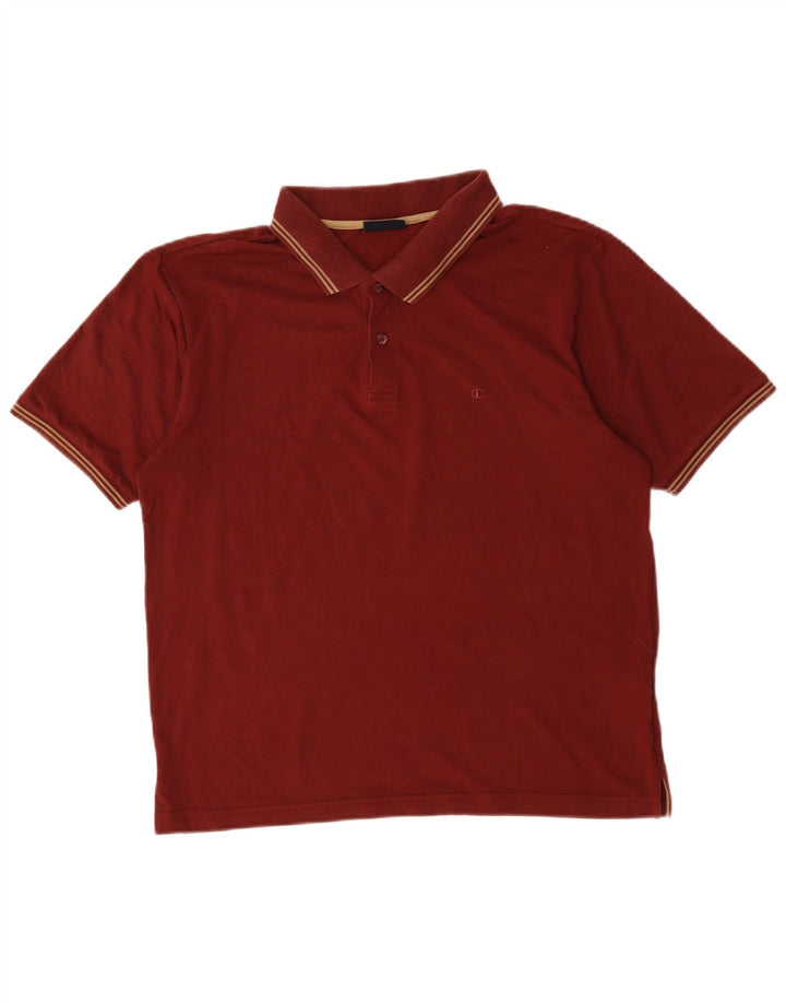 Polo da uomo Champion in cotone a righe bordeaux medio