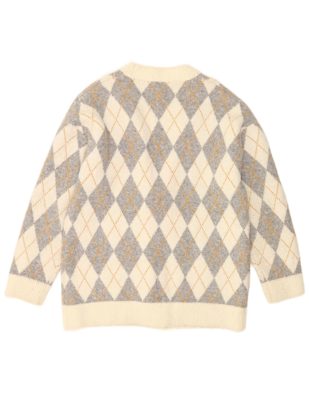Maglione cardigan oversize da donna Zara UK 10 piccolo bianco sporco a rombi/diamante