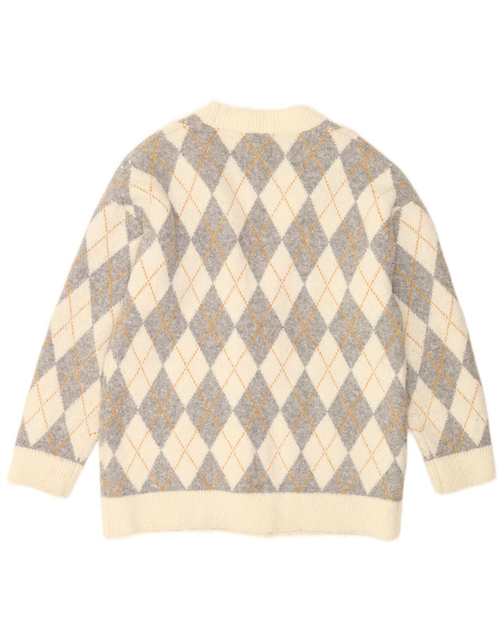 Maglione cardigan oversize da donna Zara UK 10 piccolo bianco sporco a rombi/diamante