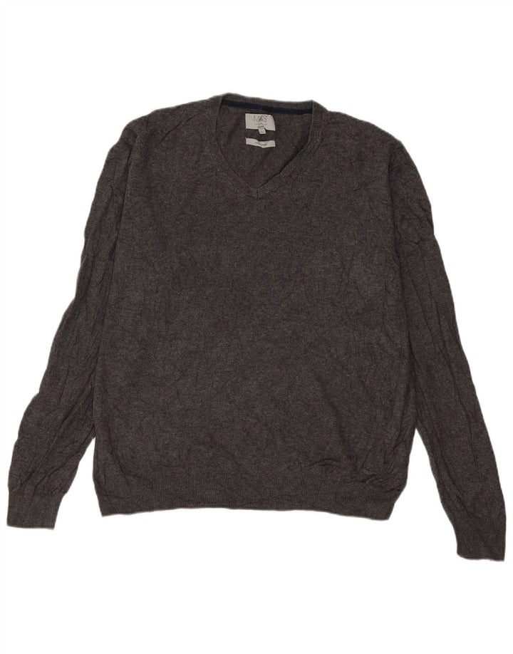 Maglione da uomo Marks & Spencer con scollo a V, grande cotone grigio