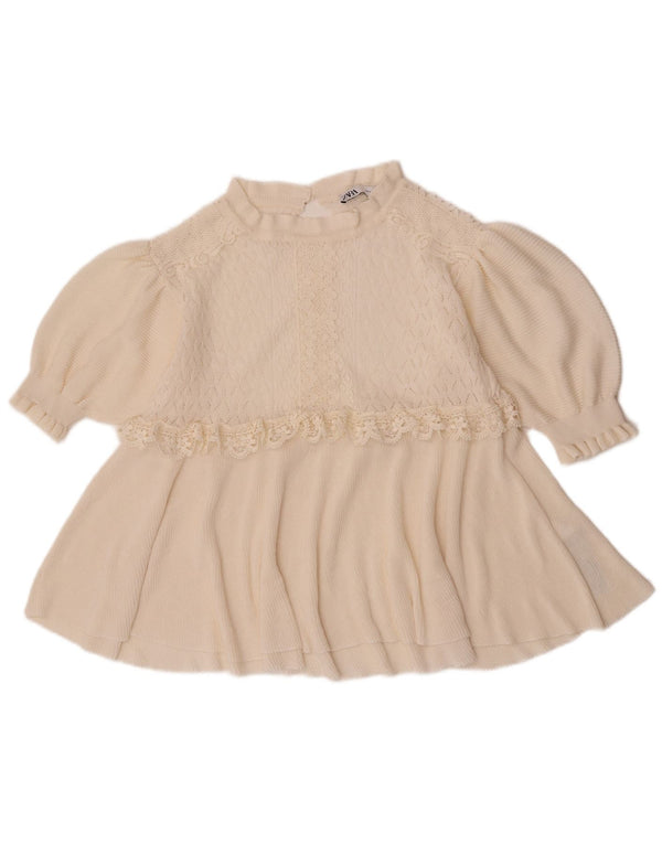 Top Zara da donna con maniche a 3/4, taglia UK 12, poliestere floreale bianco sporco medio