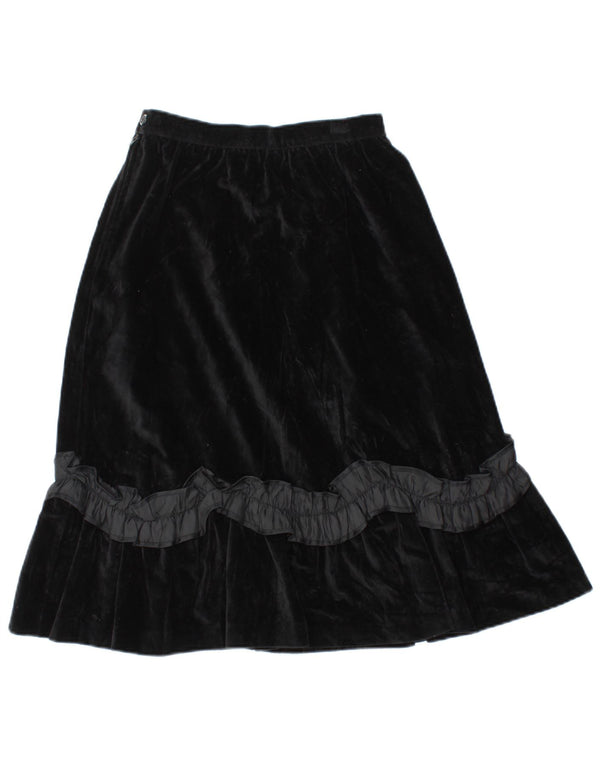 Gonna a trapezio in velluto a vita alta da donna vintage IT 40 piccola W22 nera