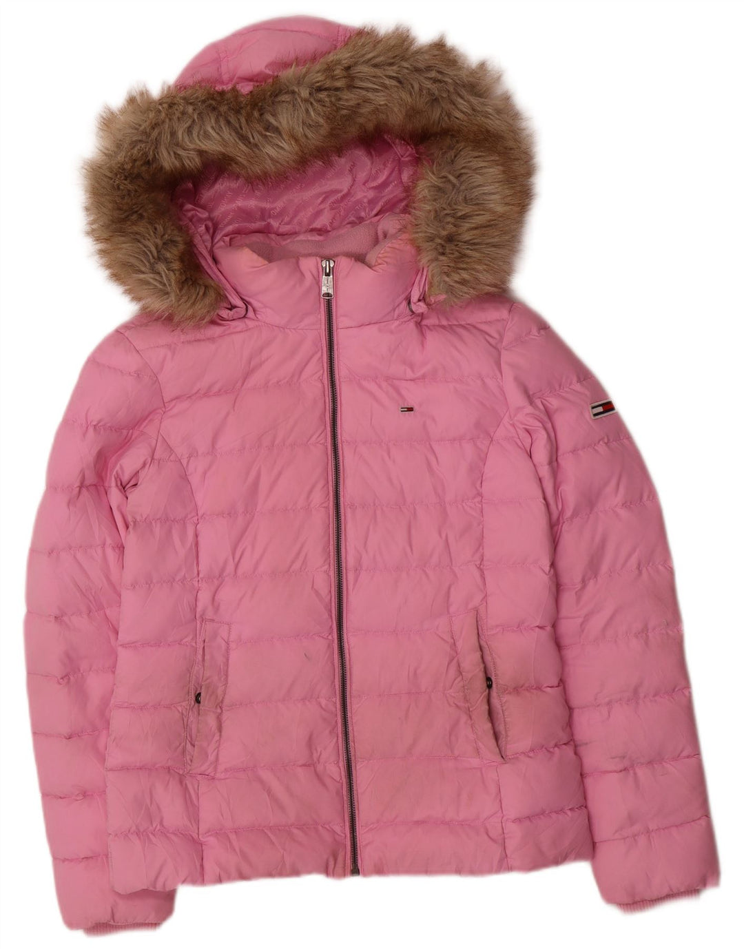 Giacca imbottita con cappuccio da donna Tommy Hilfiger UK 10 Small Rosa Poliestere