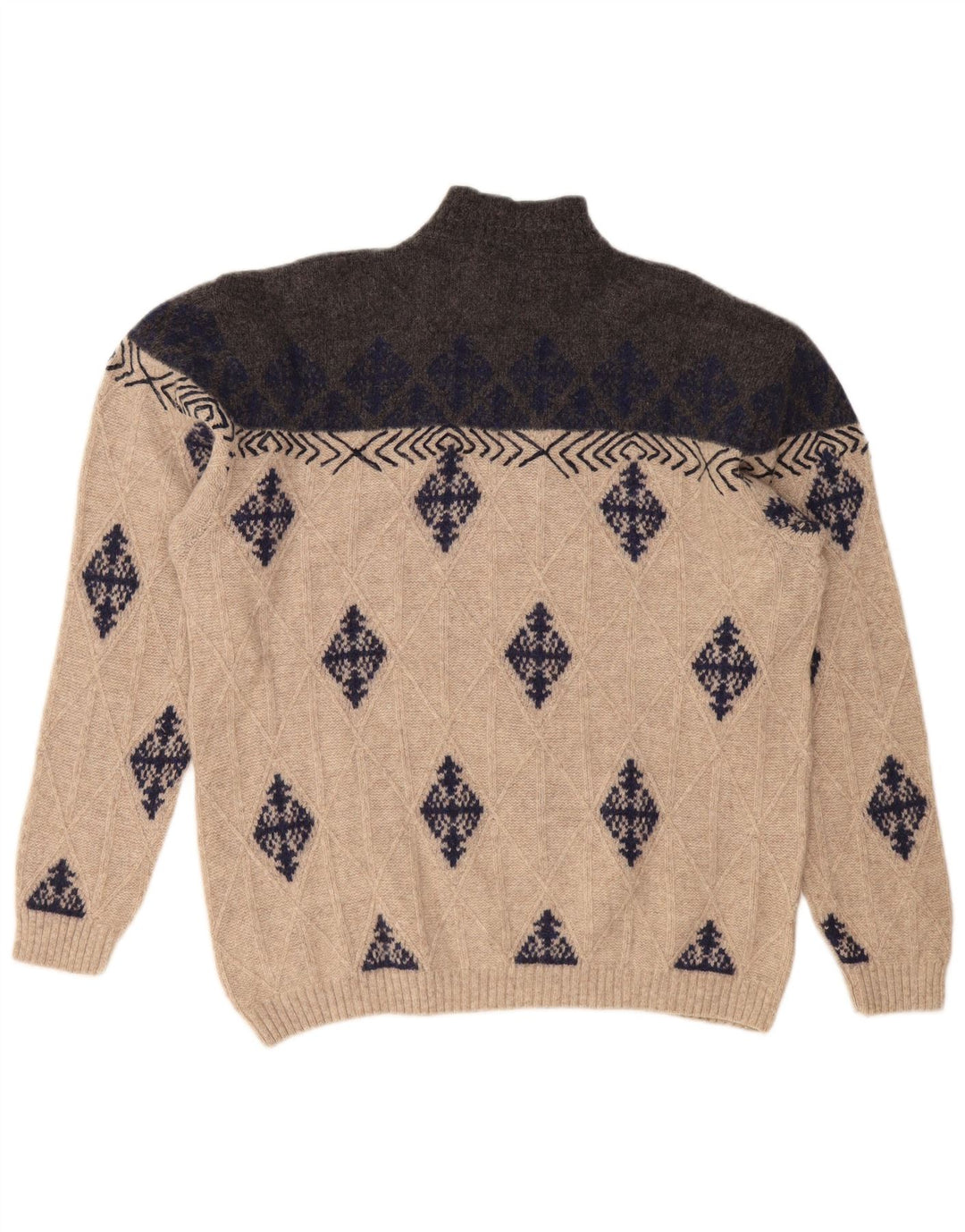 Maglione maglione collo alto da uomo VINTAGE XL Beige Argyle / Diamond
