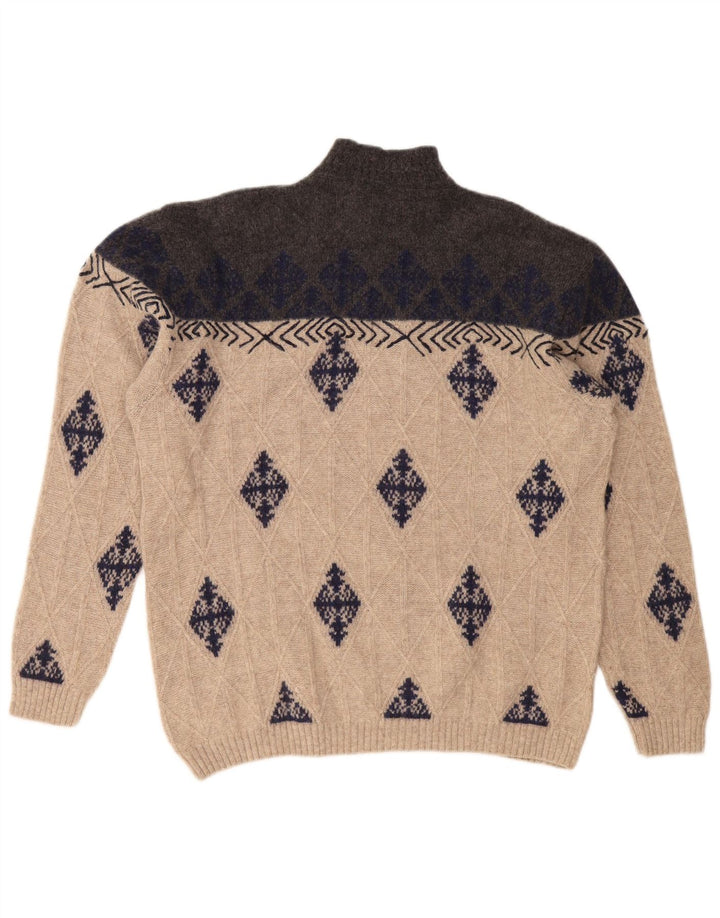 Maglione maglione collo alto da uomo VINTAGE XL Beige Argyle / Diamond