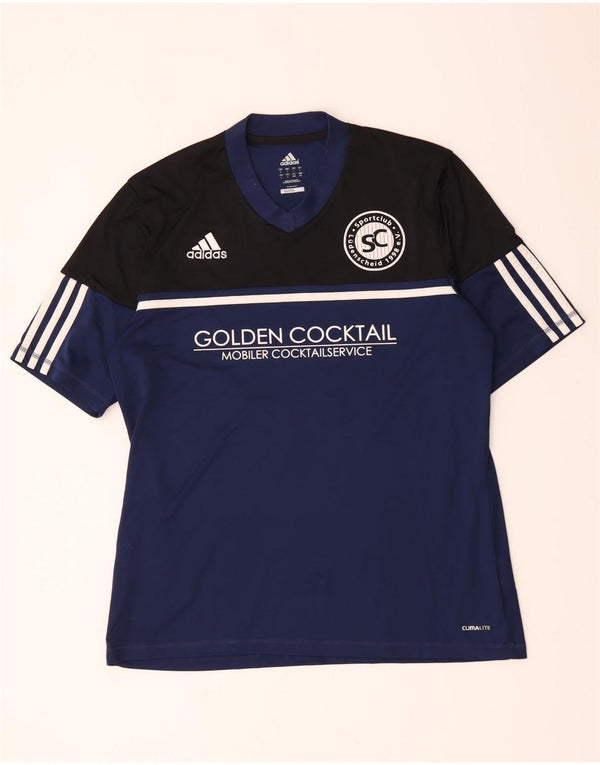 Adidas Uomo Climalite Graphic T-shirt Top Large Blu Navy Colourblock