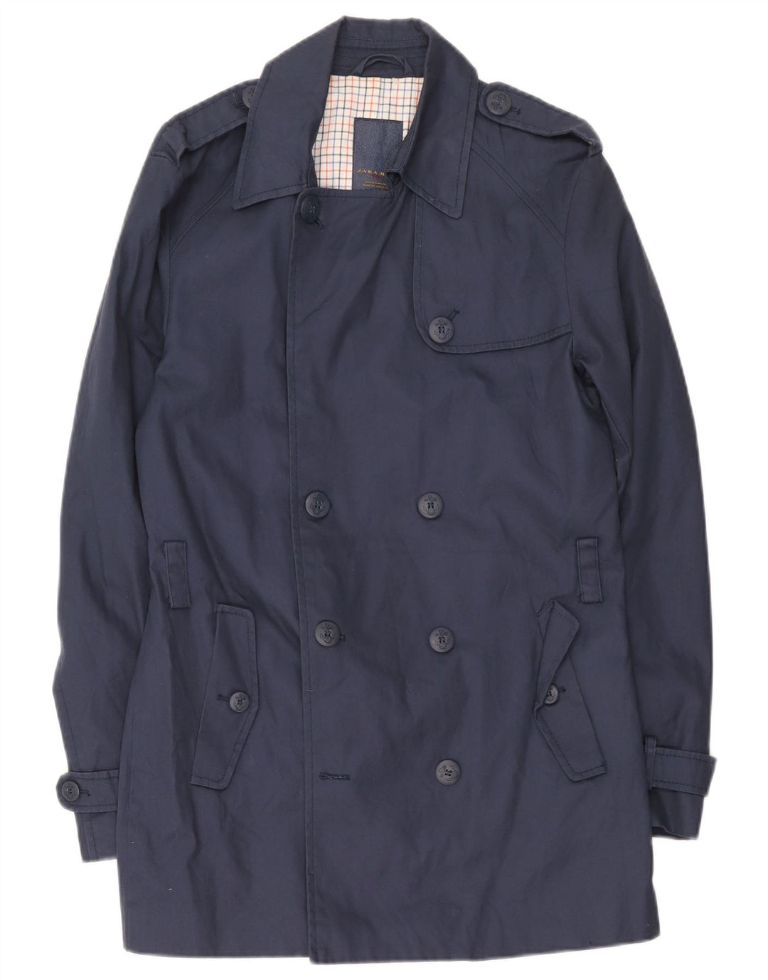 Trench da uomo Zara UK 40 grande in cotone blu navy