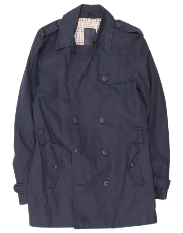 Trench da uomo Zara UK 40 grande in cotone blu navy