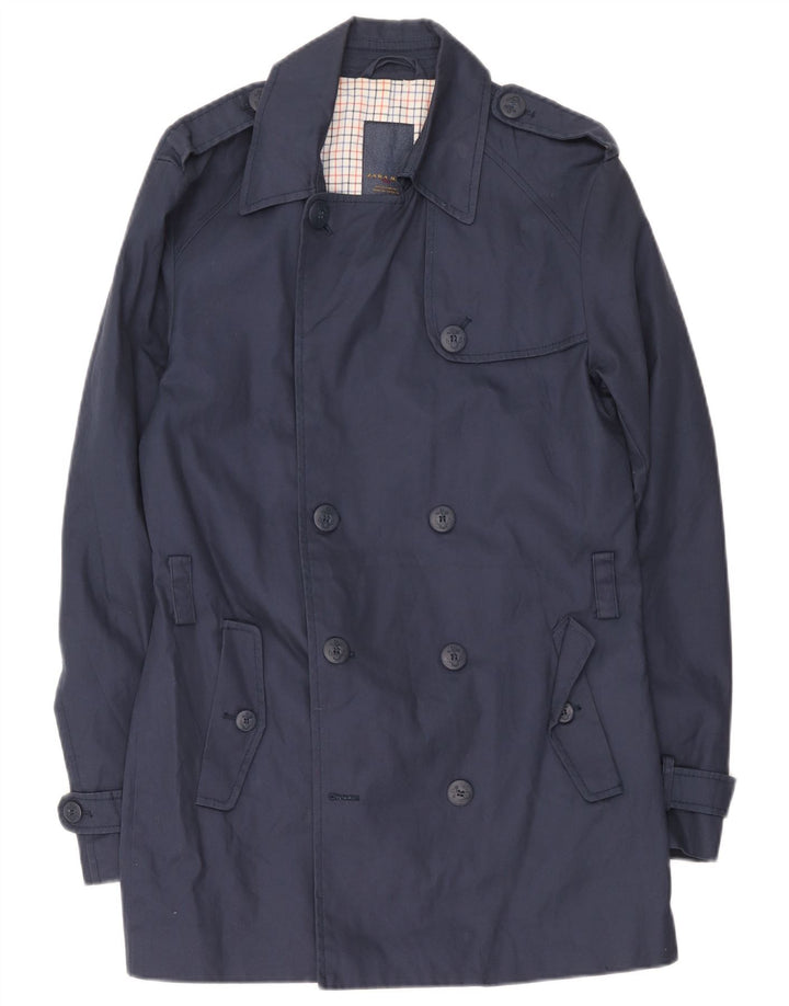 Trench da uomo Zara UK 40 grande in cotone blu navy
