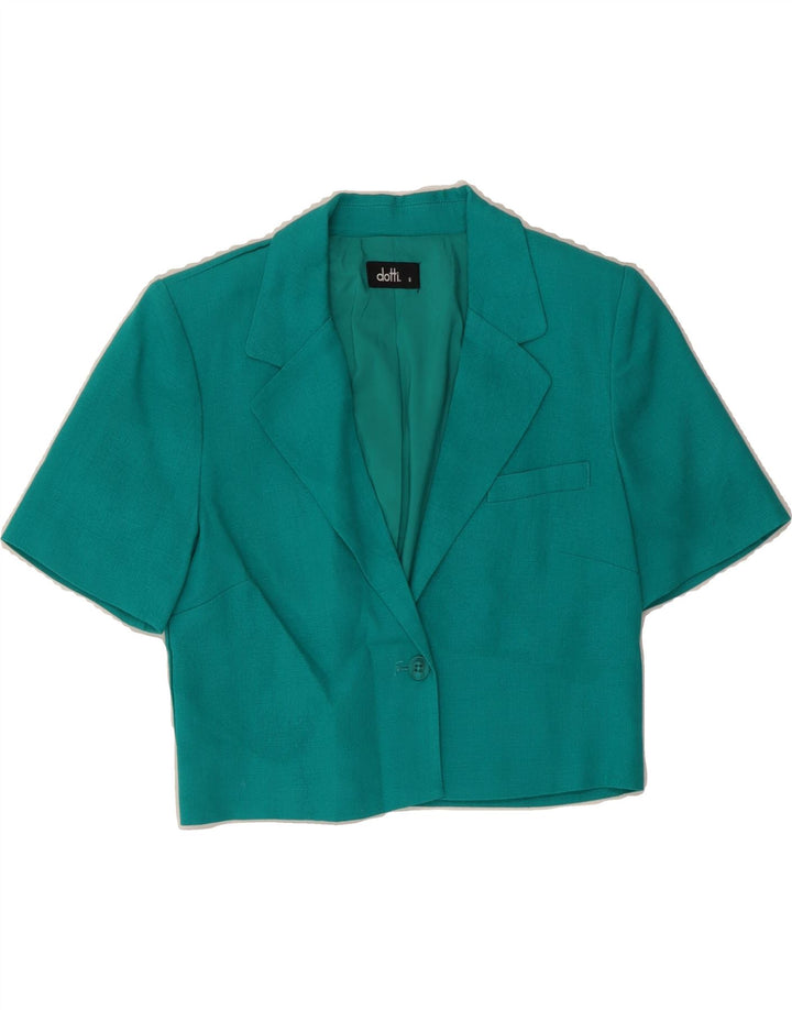 VINTAGE Womens Crop Short Sleeve 1 Button Blazer Jacket UK 6 XS Blue Vintage Vintage and Second-Hand Vintage from Messina Hembry 