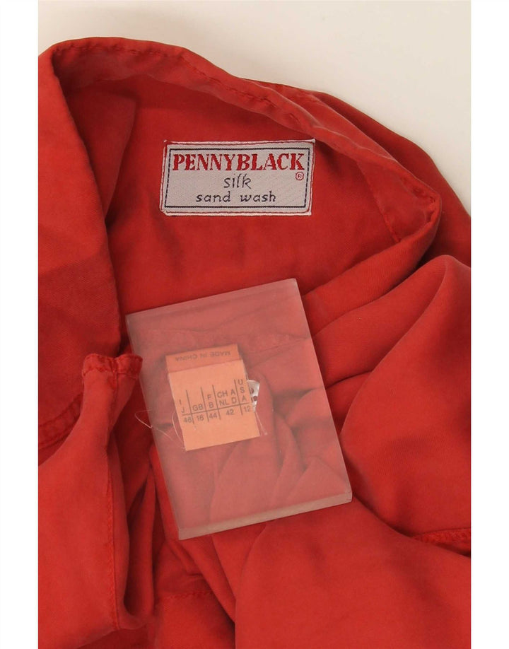 Penny Black Camicia da donna Camicetta UK 16 Grande Seta rossa