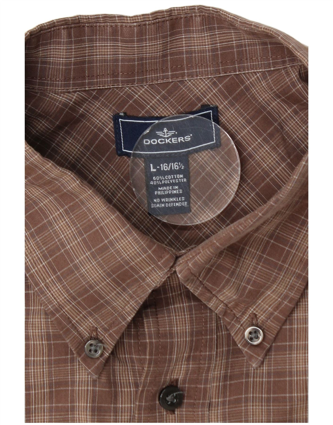 DOCKERS Camicia da uomo taglia 16 1/2 grande cotone a quadri marrone