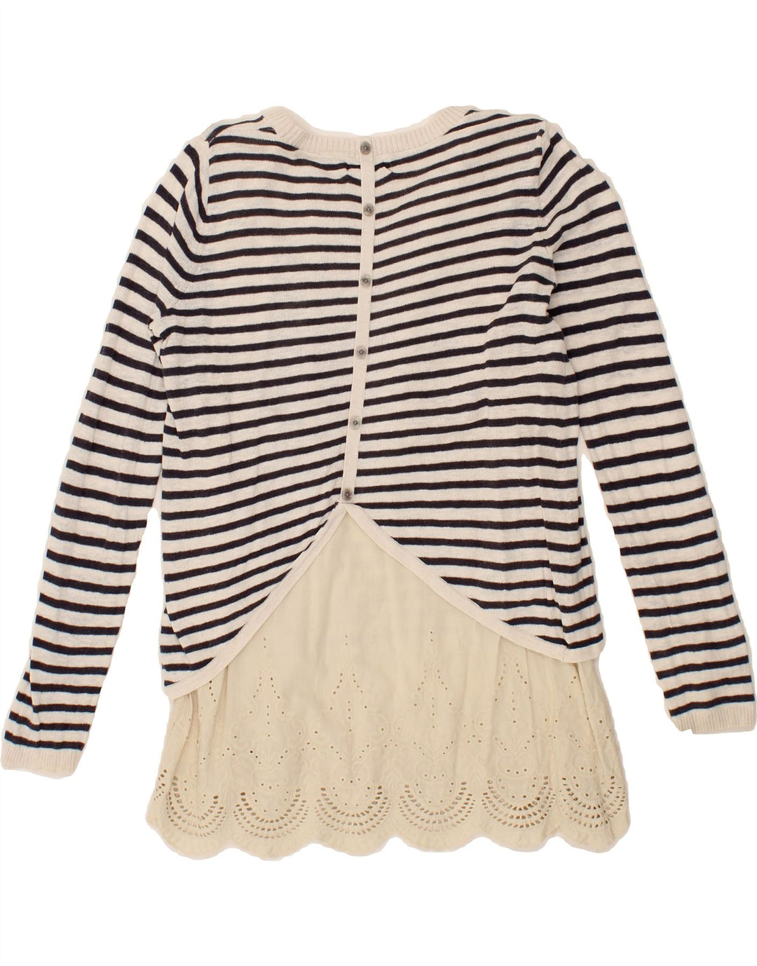 FAT FACE Womens Crew Neck Jumper Sweater UK 10 Small Beige Striped Vintage Fat Face and Second-Hand Fat Face from Messina Hembry 