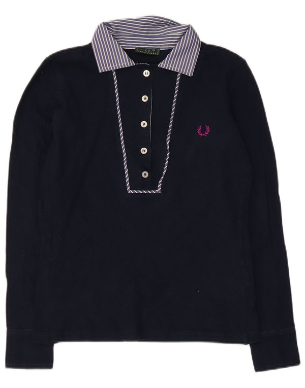 Polo da rugby da donna Fred Perry UK 12 Medium Navy Blue Striped
