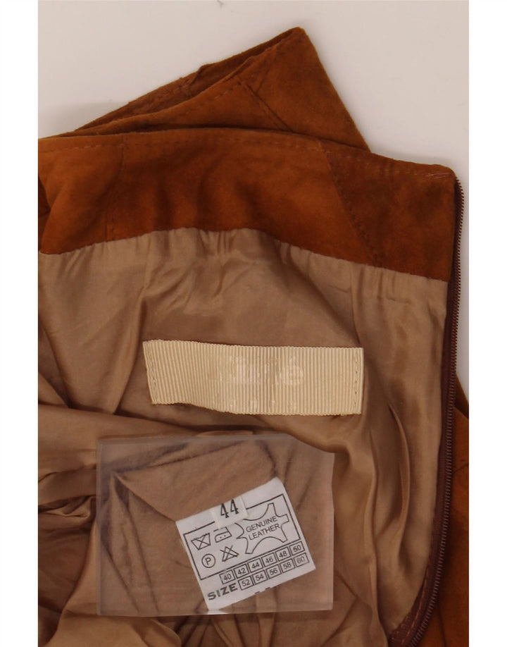 Gonna da donna in pelle scamosciata VINTAGE IT 44 media W30 in pelle marrone