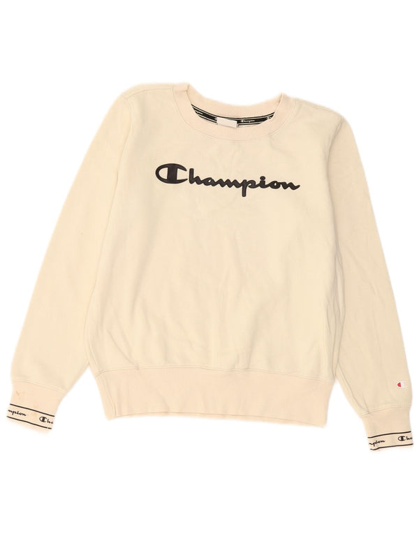 Felpa oversize con grafica da donna Champion UK 10 Small Off White