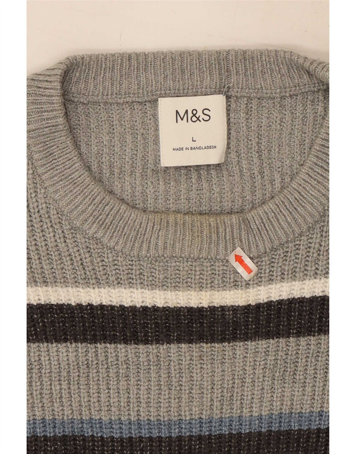Maglione maglione girocollo da uomo Marks & Spencer grande poliestere a righe grigie