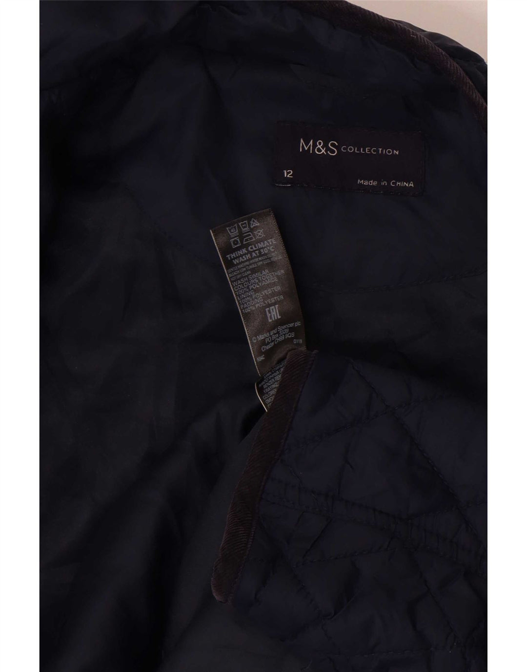 Giacca trapuntata da donna Marks & Spencer UK 12 media blu navy in poliammide