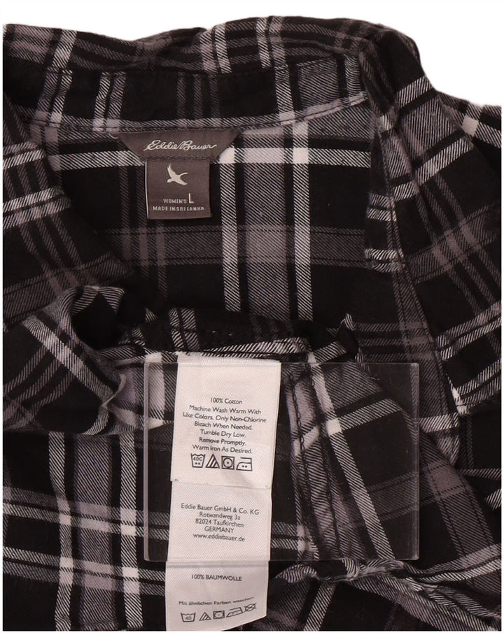 Camicia di flanella da donna EDDIE BAUER UK 16 grande cotone a quadri neri