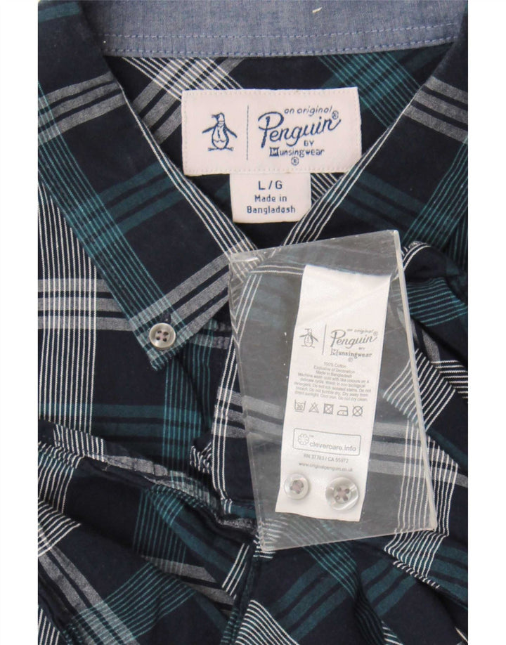 Camicia da uomo Penguin Grande cotone a quadri blu navy