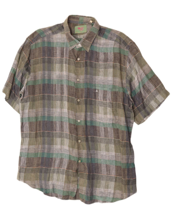Camicia vintage da uomo a maniche corte taglia 43 17 XL scozzese verde