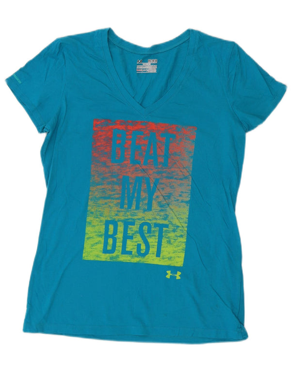 T-shirt grafica da donna Under Armour Heat Gear Top UK 12 cotone blu medio
