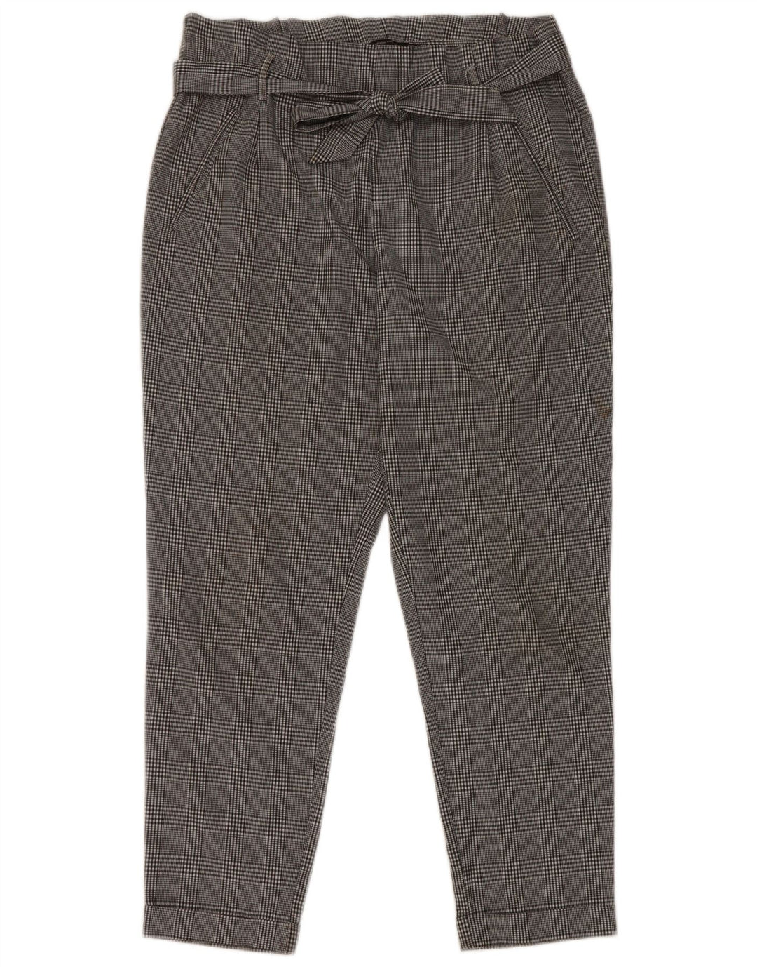 Pantaloni cropped a vita alta da donna Zara medi W28 L26 pied de poule grigi