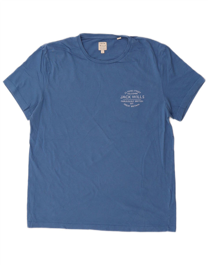 JACK WILLS Mens Graphic T-Shirt Top Medium Blue Cotton