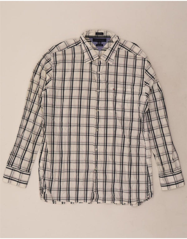 Camicia da uomo su misura Tommy Hilfiger taglia 17 1/2 18 XL cotone a quadri bianco