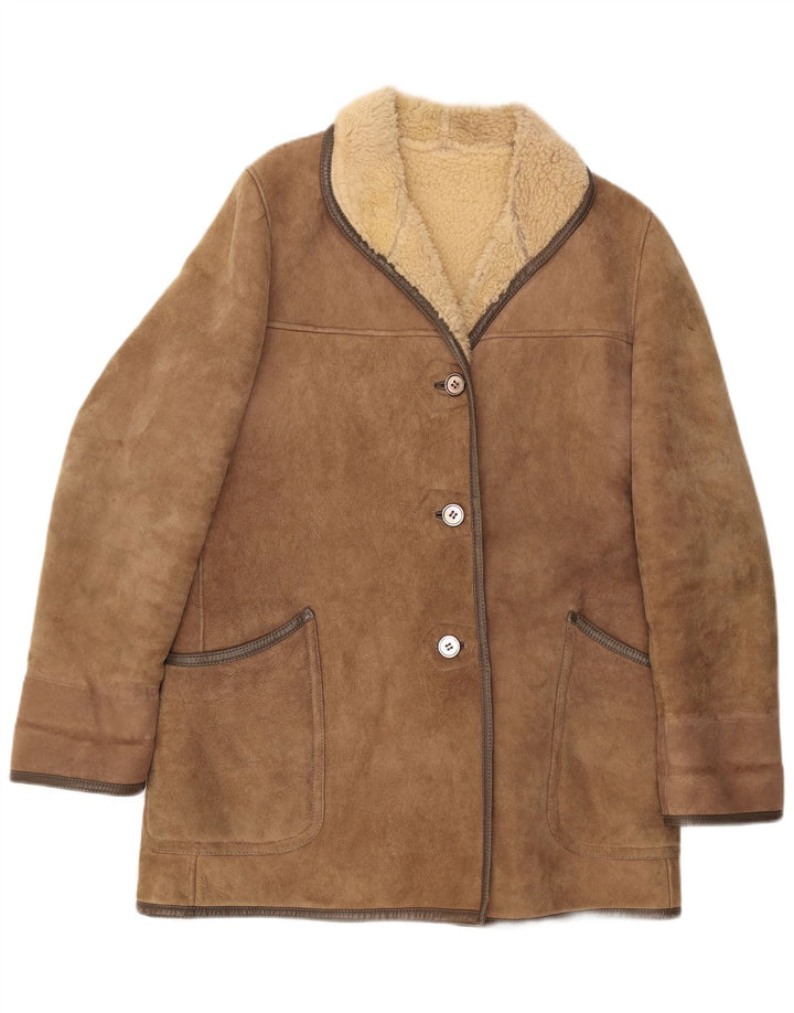 Cappotto in shearling vintage da donna UK 16 grande beige