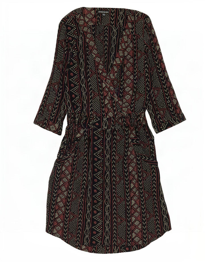 Abito impero da donna con maniche a 3/4 Warehouse UK 12 medio nero geometrico