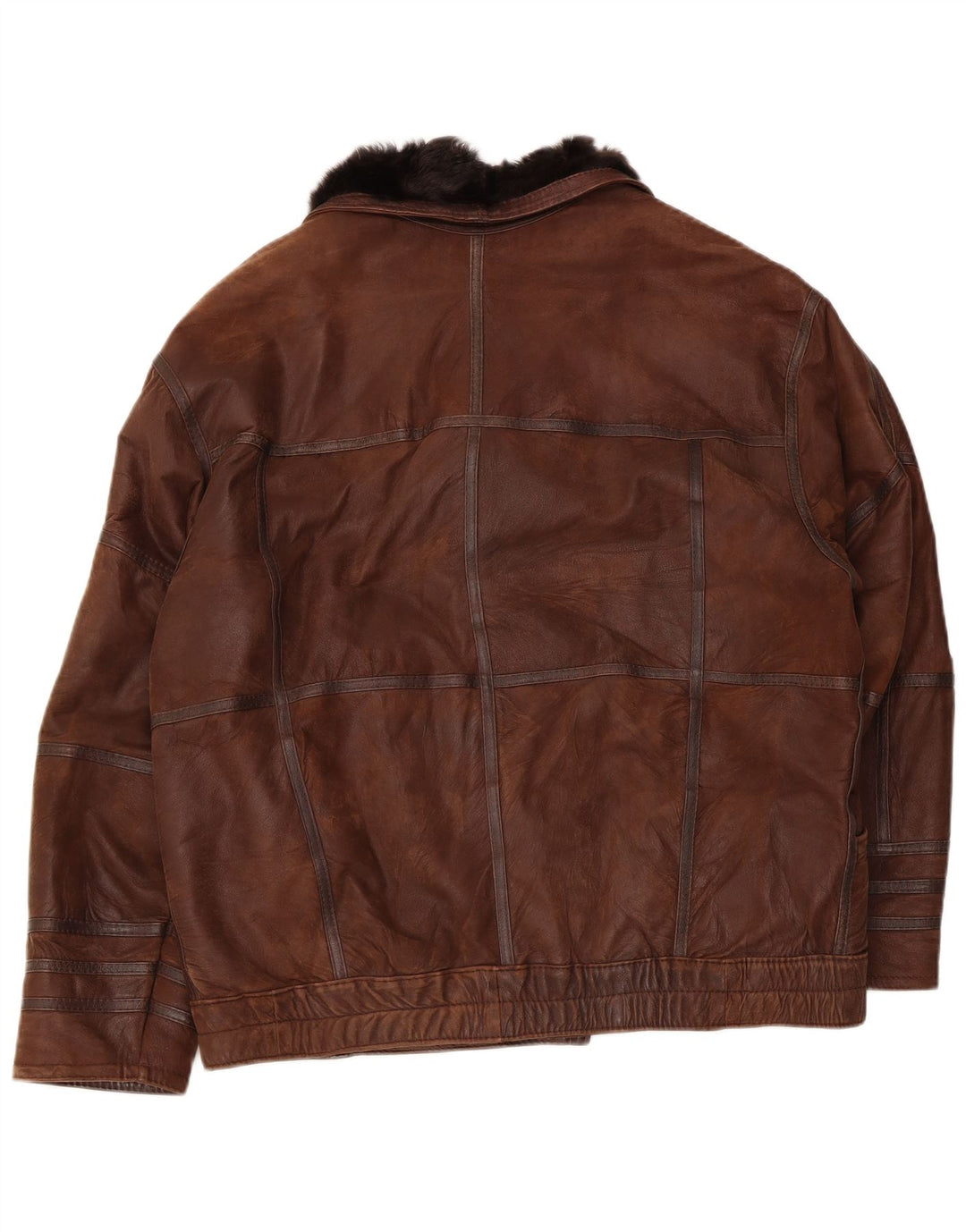 Giacca in shearling vintage da uomo UK 40 grande patchwork marrone
