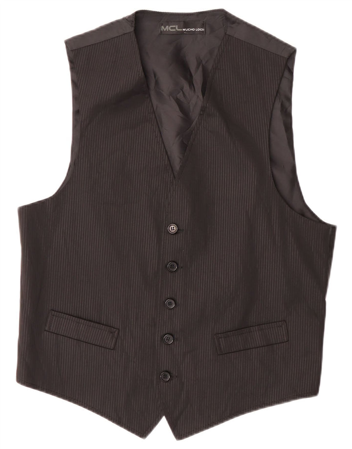 Gilet Uomo Vintage IT 50 Medio Nero Gessato Poliestere