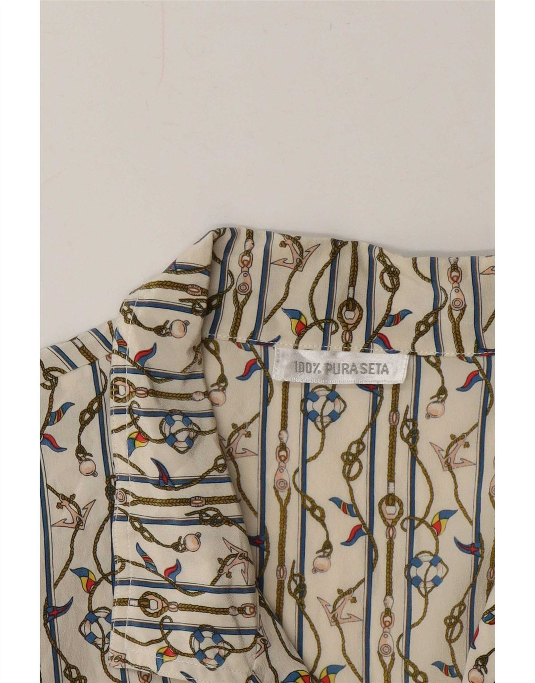 Camicia vintage da donna con motivo astratto UK 14 medio bianco nautico