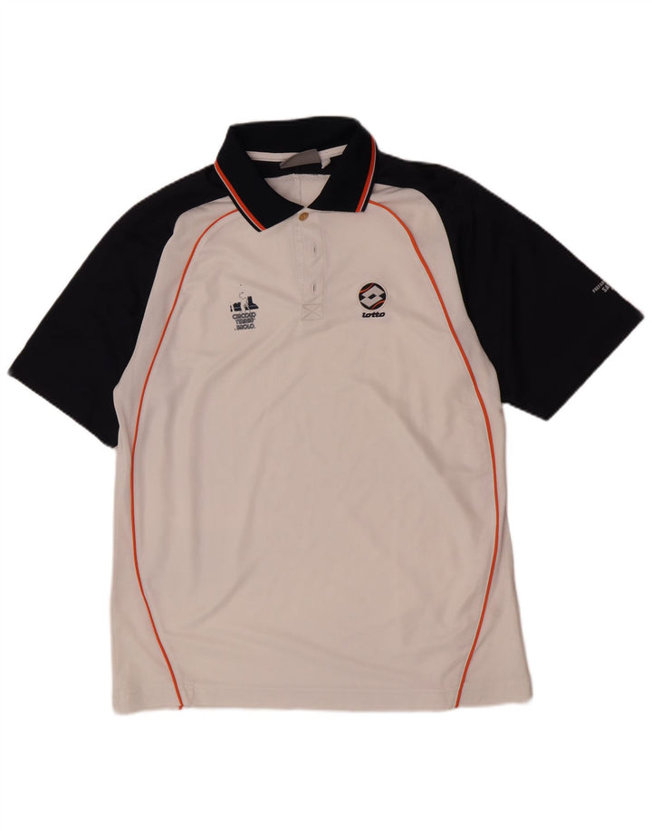 Polo da uomo Lotto Large in poliestere color block bianco