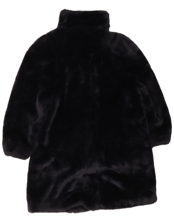 Cappotto vintage da donna in pelliccia sintetica UK 12 medio blu navy