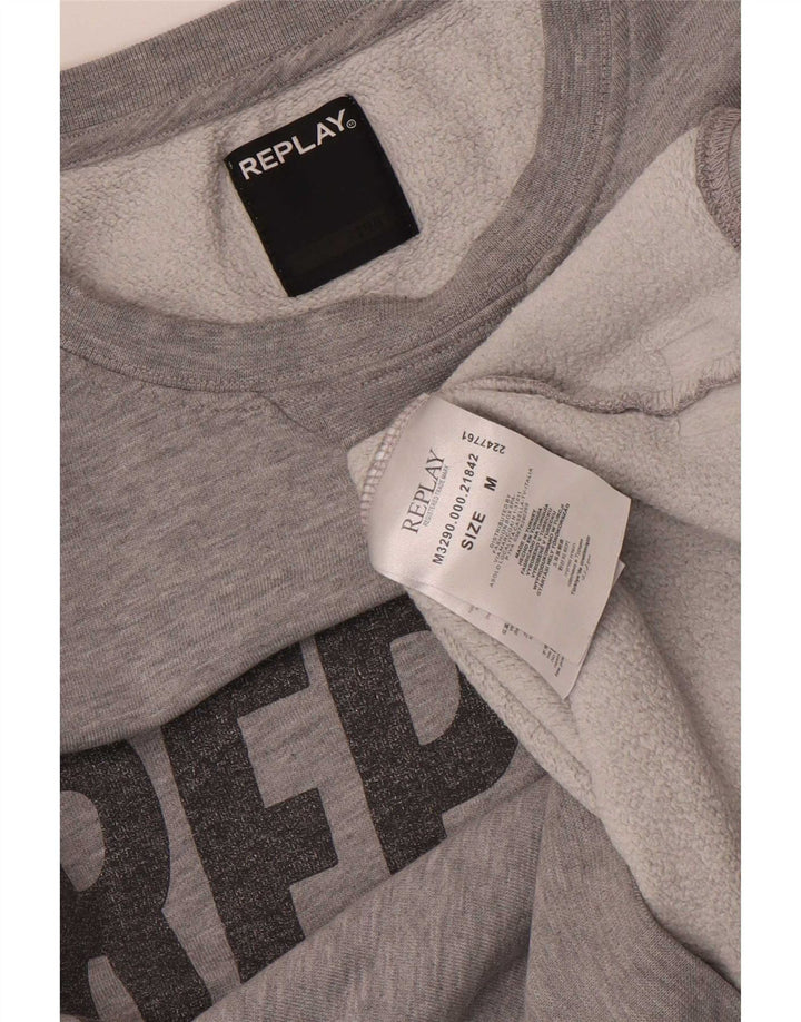 Replay Felpa con grafica da uomo Maglione in cotone chiazzato grigio medio