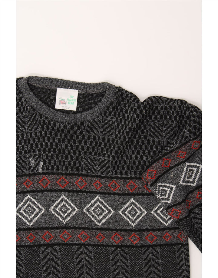 VINTAGE Mens Crew Neck Jumper Sweater Large Black Argyle/Diamond Acrylic Vintage Vintage and Second-Hand Vintage from Messina Hembry 