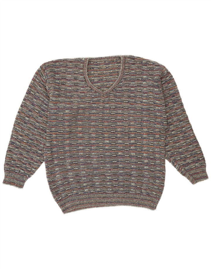 Maglione vintage da uomo con scollo a V XL grigio chiazzato