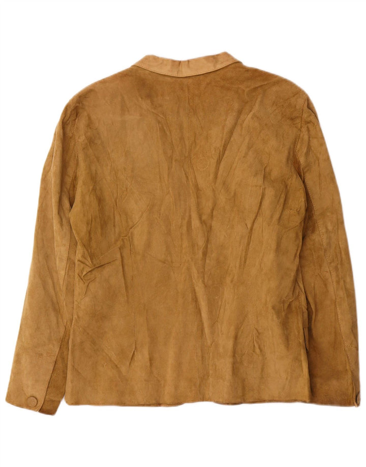 Giacca blazer vintage in pelle scamosciata da donna a 2 bottoni UK 14 in pelle beige media